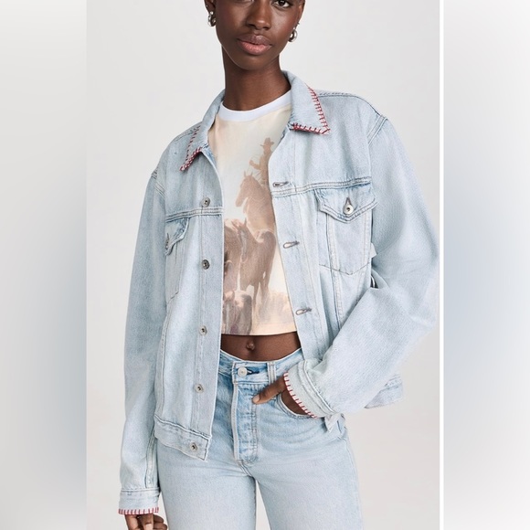 Vintage Style Oversize Denim Jacket -size Large - Picture 2 of 5